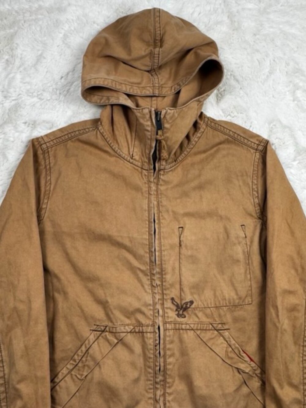 American Eagle Vintage Worker Hooded Jacket 100 % Cotton Coyote Colored Medium